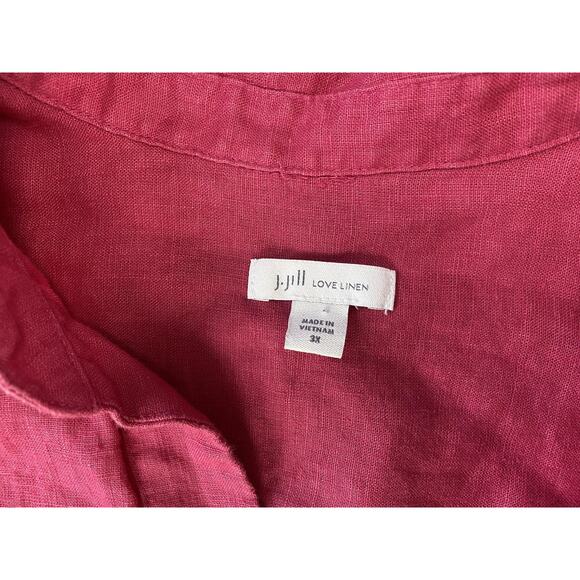 J Jill Love Linen Shirt Dress Womens 3X Pink Short Sleeve Pockets Flowy Coastal - Picture 12 of 16